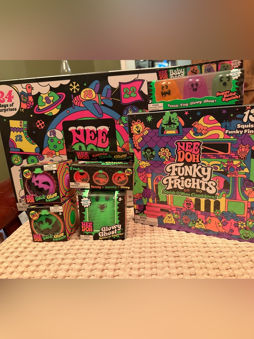 Nee Doh Christmas & Funky Frights Calendars, Green Glowy Ghost, etc.